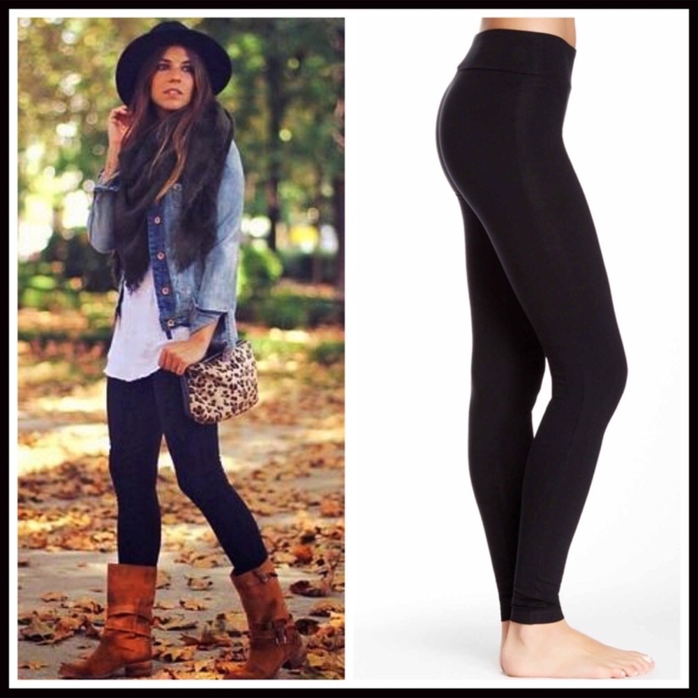 BLACK LEGGINGS KNIT SKINNY PANTS - Picture 2 of 8
